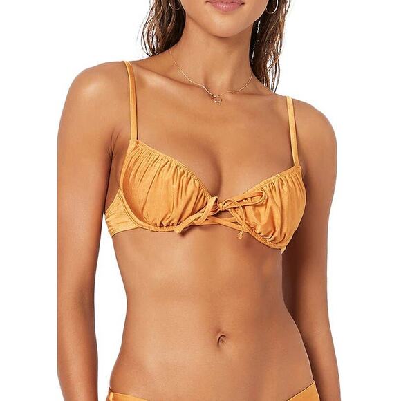 MINKPINK Women's Golden Days Underwire Bikini Top Tangerine Medium NEW - Picture 1 of 9
